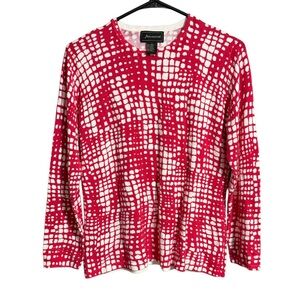 Jillanová Red & White Abstract Print Sweater Size L Cotton Modal Knit Top